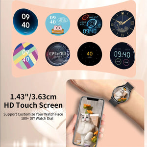 Smart Watches(Answer/Make Calls),1.43" Large Screen Fitness Tracker For iPhone/Android,Pedometer/Message Alerts,Gift for Family