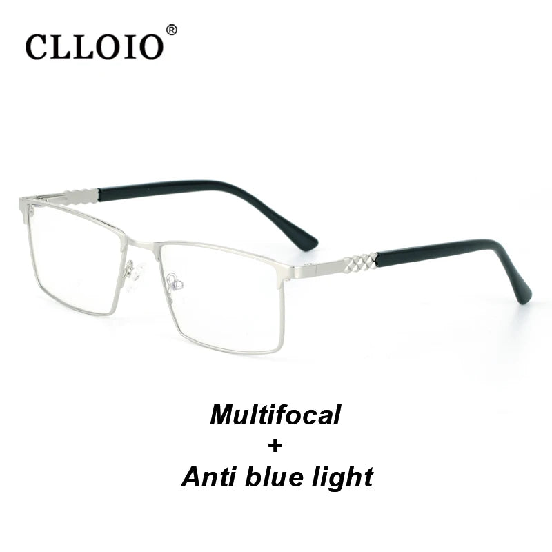 CLLOIO New Progressive Multifocus Reading Glasses Men Business Anti Blue Light Presbyopic Glasses Spring Hinge Diopters Eyewear