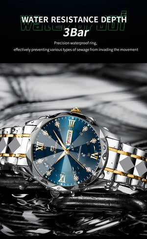 Hot Trend Vault Va Va Voom men's diamond luxury watch with 41mm case, night glow dial, double calendar, quartz movement, accessories
