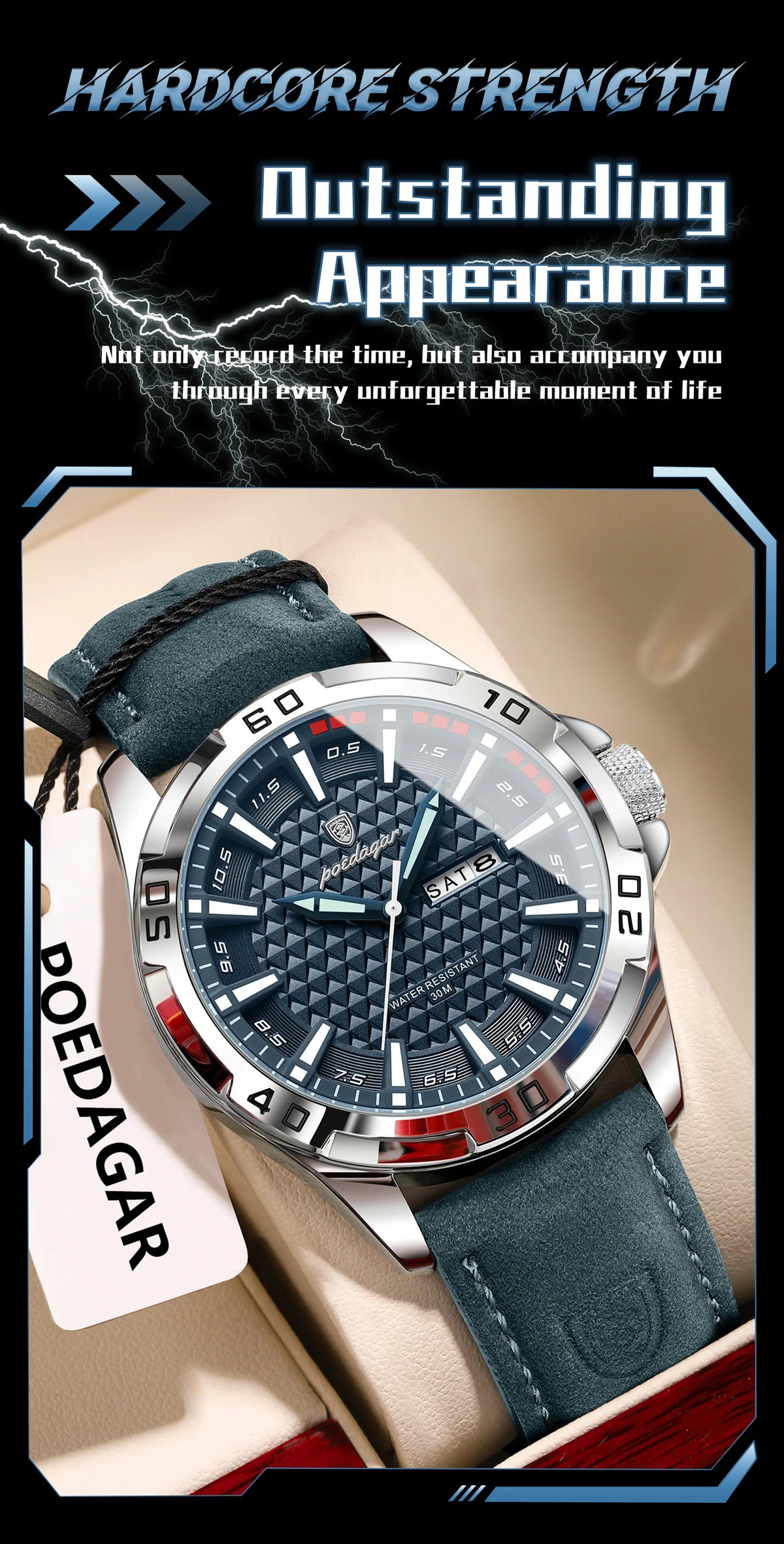 Luxury men's waterproof quartz leather watch with date display from Hot Trend Vault, showcasing a stylish accessories design.