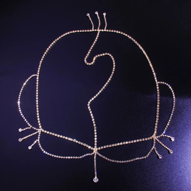 Elegant crystal forehead chain for women featuring sparkling stone fans, bridal headwear by Hot Trend Vault.
