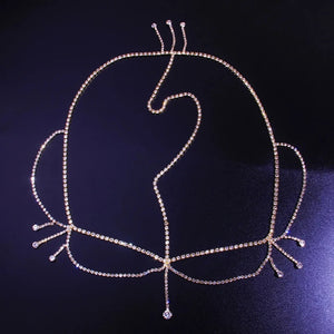 Elegant crystal forehead chain for women featuring sparkling stone fans, bridal headwear by Hot Trend Vault.
