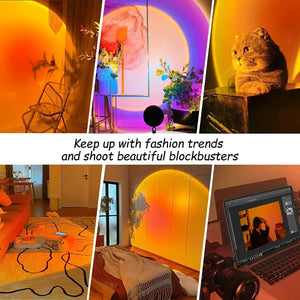 Hot Trend Vault Sunset Lamp with 16 RGB color options, ideal for mood lighting in living rooms and bedrooms.