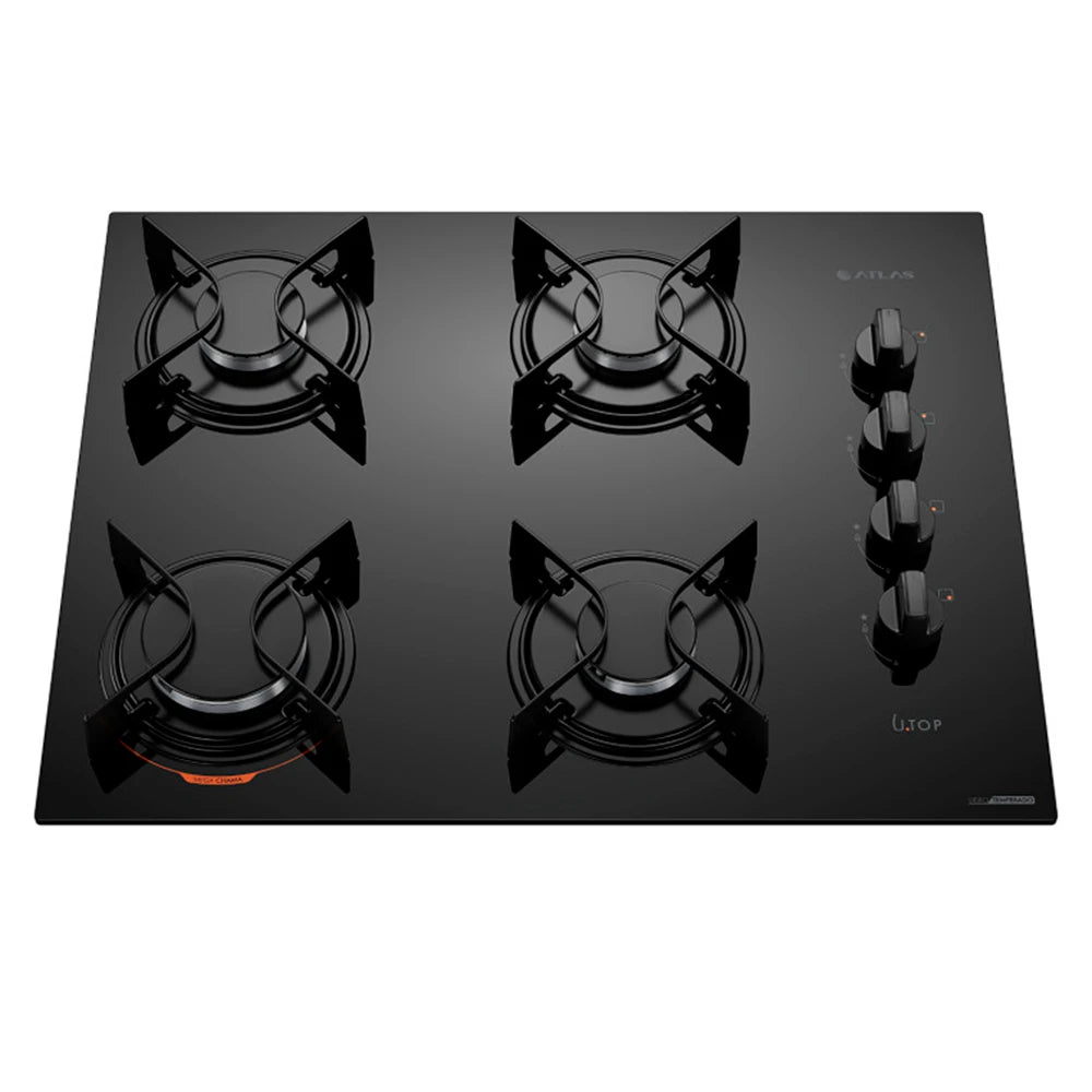 Black Atlas 4 Cooktop with Glass Table U Top Bivolt