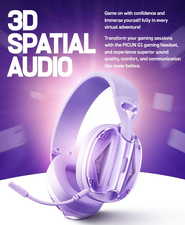 Picun G1 2.4GHz Gaming Wireless Headset 3D Surround Sound Spatial Audio ENC HD Mic Headphones for Gamer Lightweight PS5 PC Phone