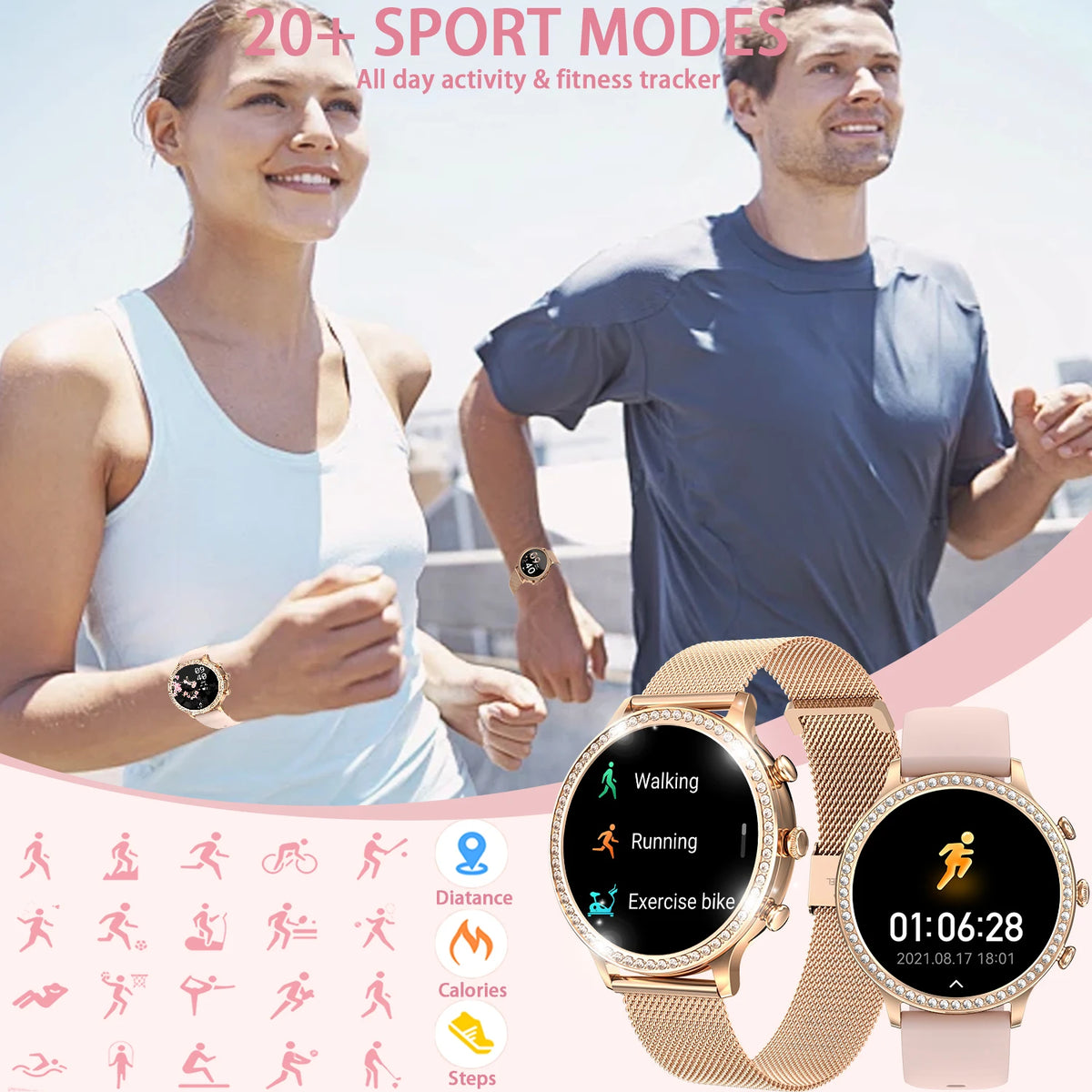 Smart Watches[Calls/Answer], Smartwatch for Android ＆ iPhone Compatible with 100+ Sport Modes/1.32" Touchscreen/200+ Watch Faces