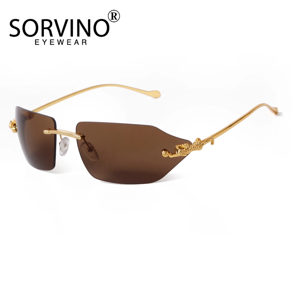 SORVINO Retro Leopard Sunglasses For Women Men 2024 New Classic Metal Gold Polygon Rimless Gradient Brand Fashion Glasses UV400
