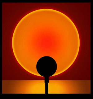 USB sunset light rainbow night lamp projector by Hot Trend Vault, showing a colorful rainbow projection on a bedroom wall.