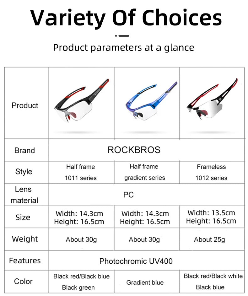 ROCKBROS Cycling Photochromic Glasses UV400 Protection Sunglasses Lightweight Bicycle Glasses Men Women Outdoor Sports Glasses