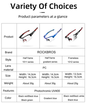 ROCKBROS Cycling Photochromic Glasses UV400 Protection Sunglasses Lightweight Bicycle Glasses Men Women Outdoor Sports Glasses