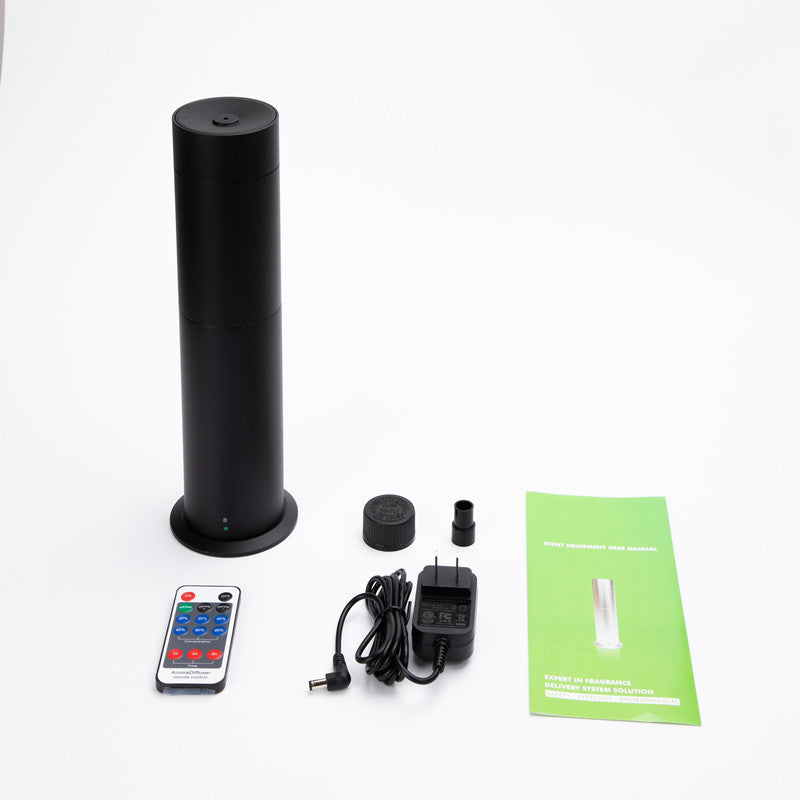 LuxPerfume column aroma diffuser with smart touch control, 120ml capacity, premium metal finish for home, office, and hotel use.