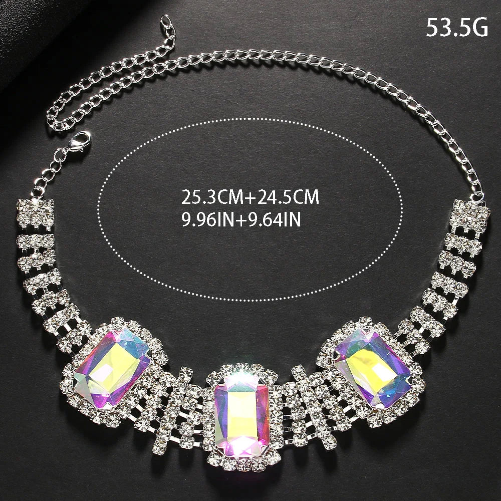 StoneFans Geometric AB Color bridesmaid jewelry set includes a necklace, earrings, and bracelet with colorful stones and modern design.