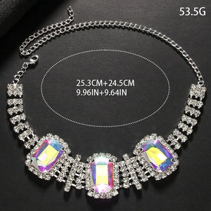 StoneFans Geometric AB Color bridesmaid jewelry set including necklace, earrings, and bracelet in vibrant hues, by Hot Trend Vault.