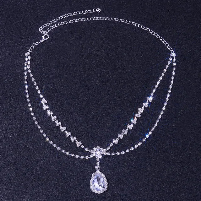 Crystal bridal forehead chain with stone fans design, luxury headpiece for women, elegant wedding headwear by Hot Trend Vault