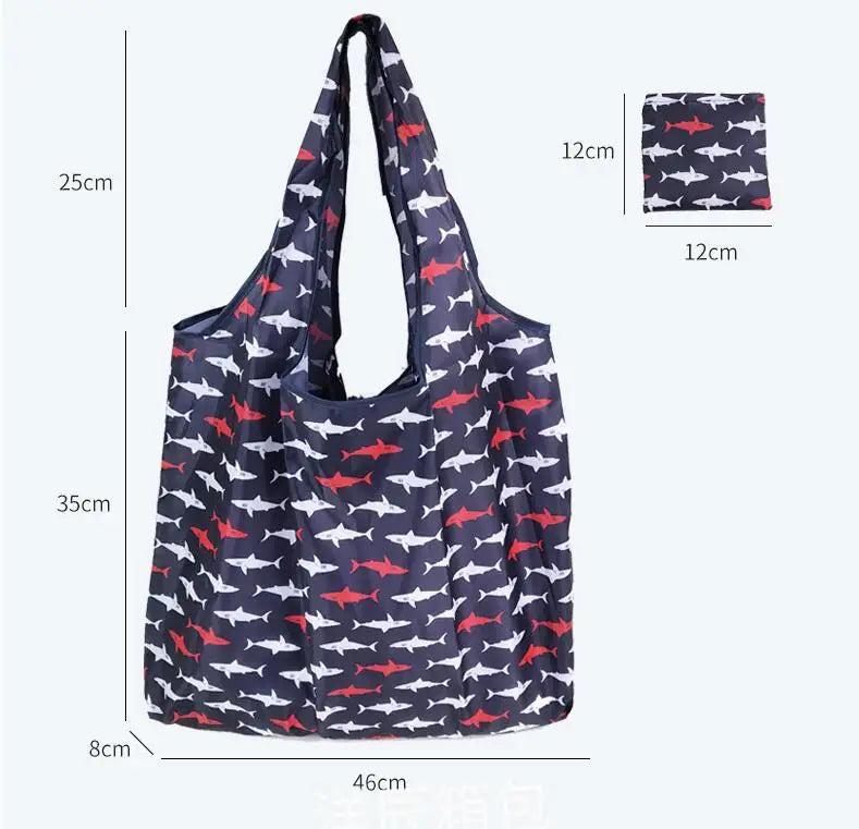 Reusable shopping bag by Hot Trend Vault, large eco-friendly foldable tote with case, ideal for women’s grocery carrying.