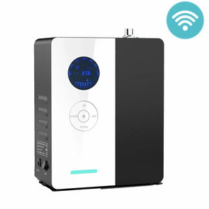 Hot Trend Vault LuxPerfume essential oil diffuser for hotels, portable device with 300m3 capacity, shown in sleek design.