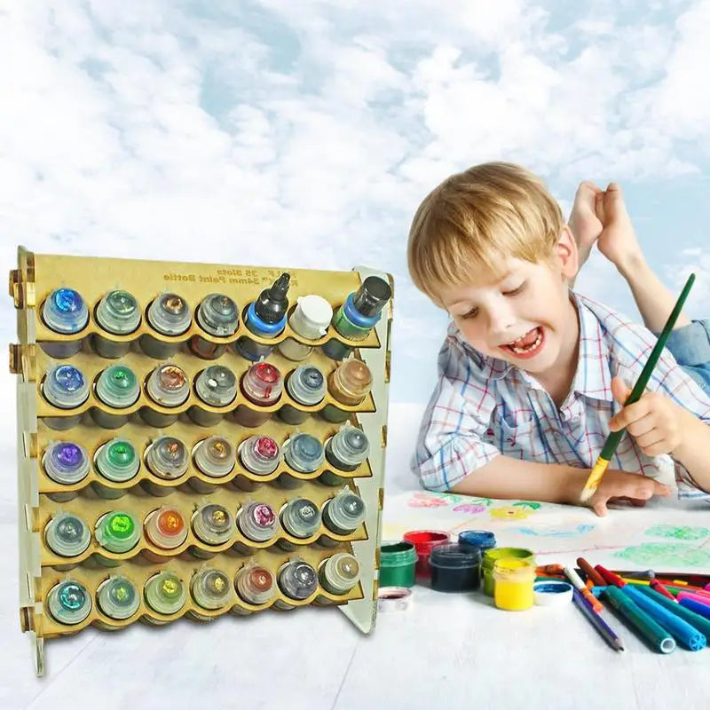 Wooden Paint storage rack 35-hole wall mount Paint Round Bottle Organizer Display Stand For Miniature Paint Set