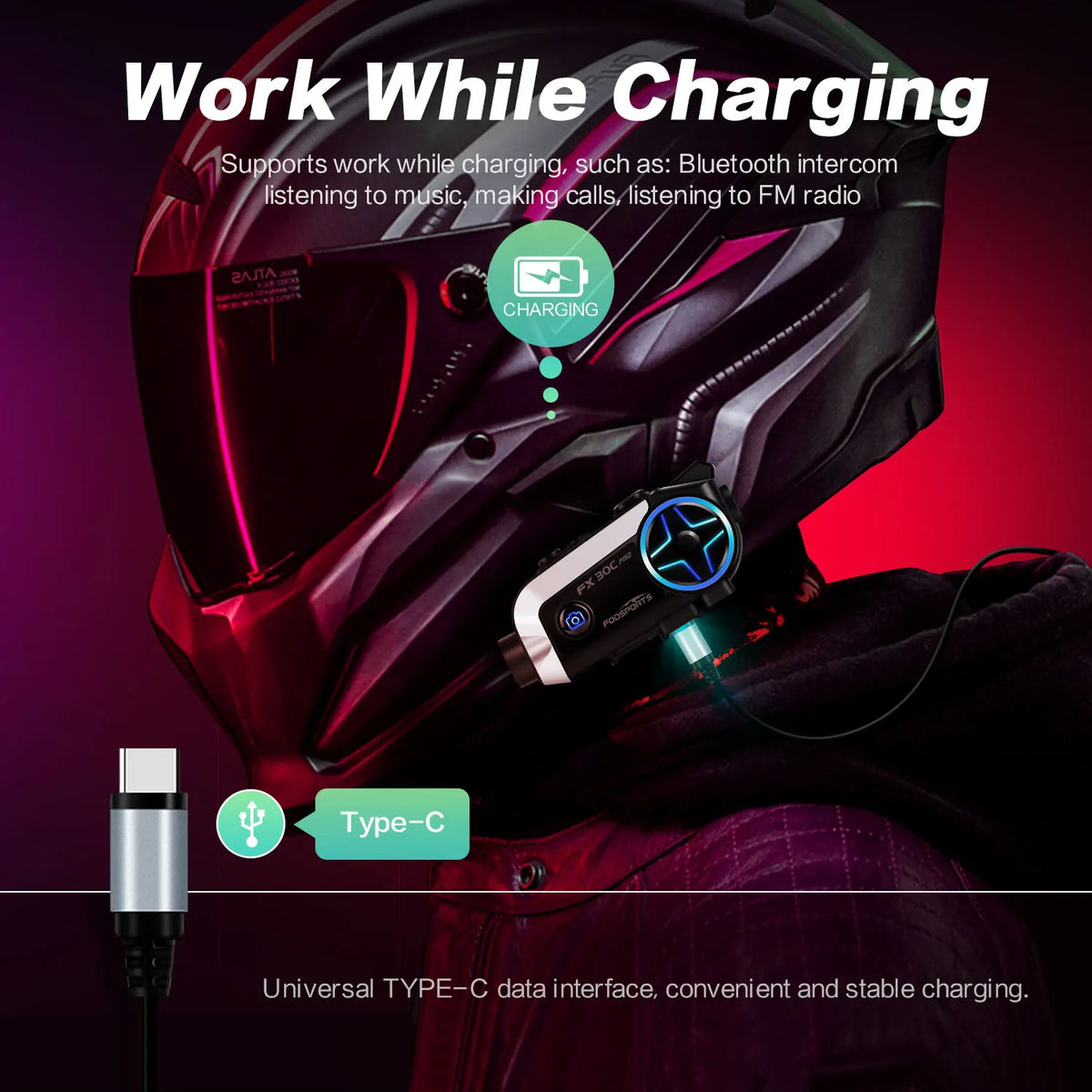 Fodsports FX30C PRO Motorcycle Headset Bluetooth Helmet Intercom