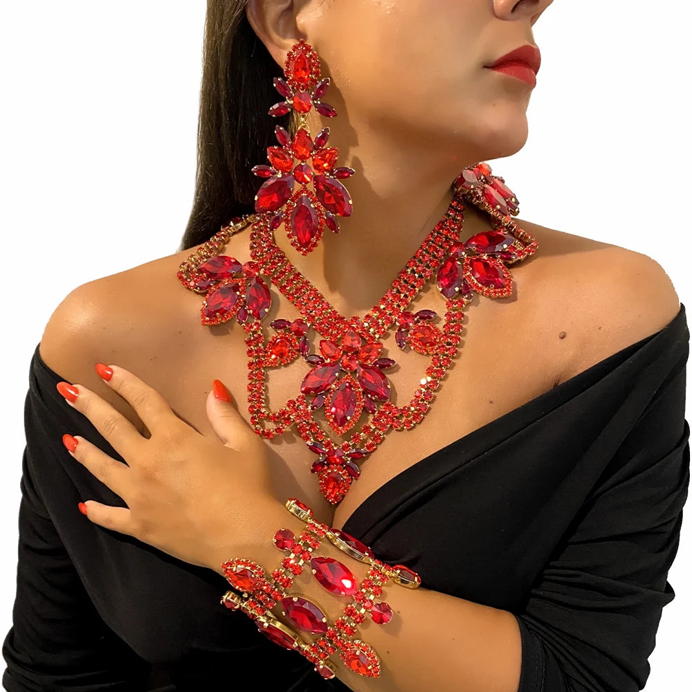 Luxury StoneFans leaf rhinestone necklace set for women featuring crystal bling and elegant design by Hot Trend Vault.