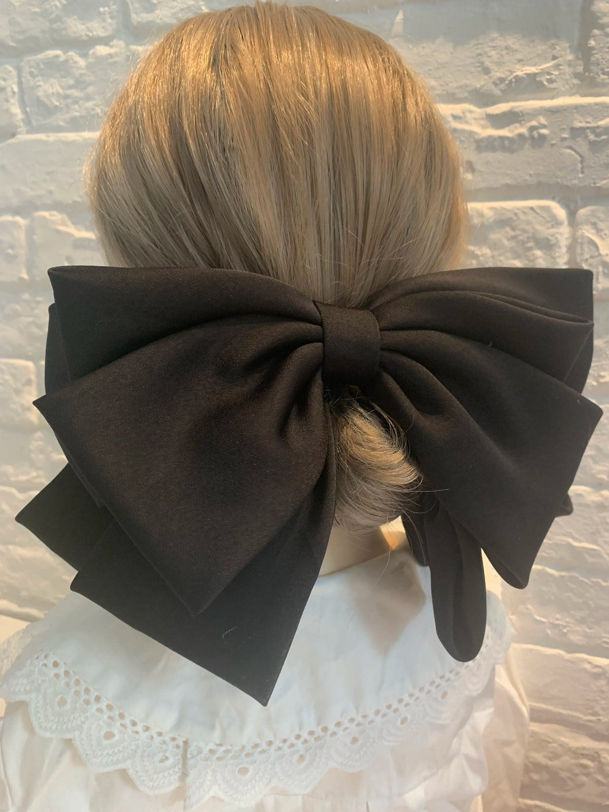 Premium satin bow hairpin by Hot Trend Vault, large retro hair clip for women, perfect for ponytails and hair accessories.