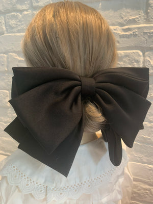 Premium satin bow hairpin by Hot Trend Vault, large retro hair clip for women, perfect for ponytails and hair accessories.