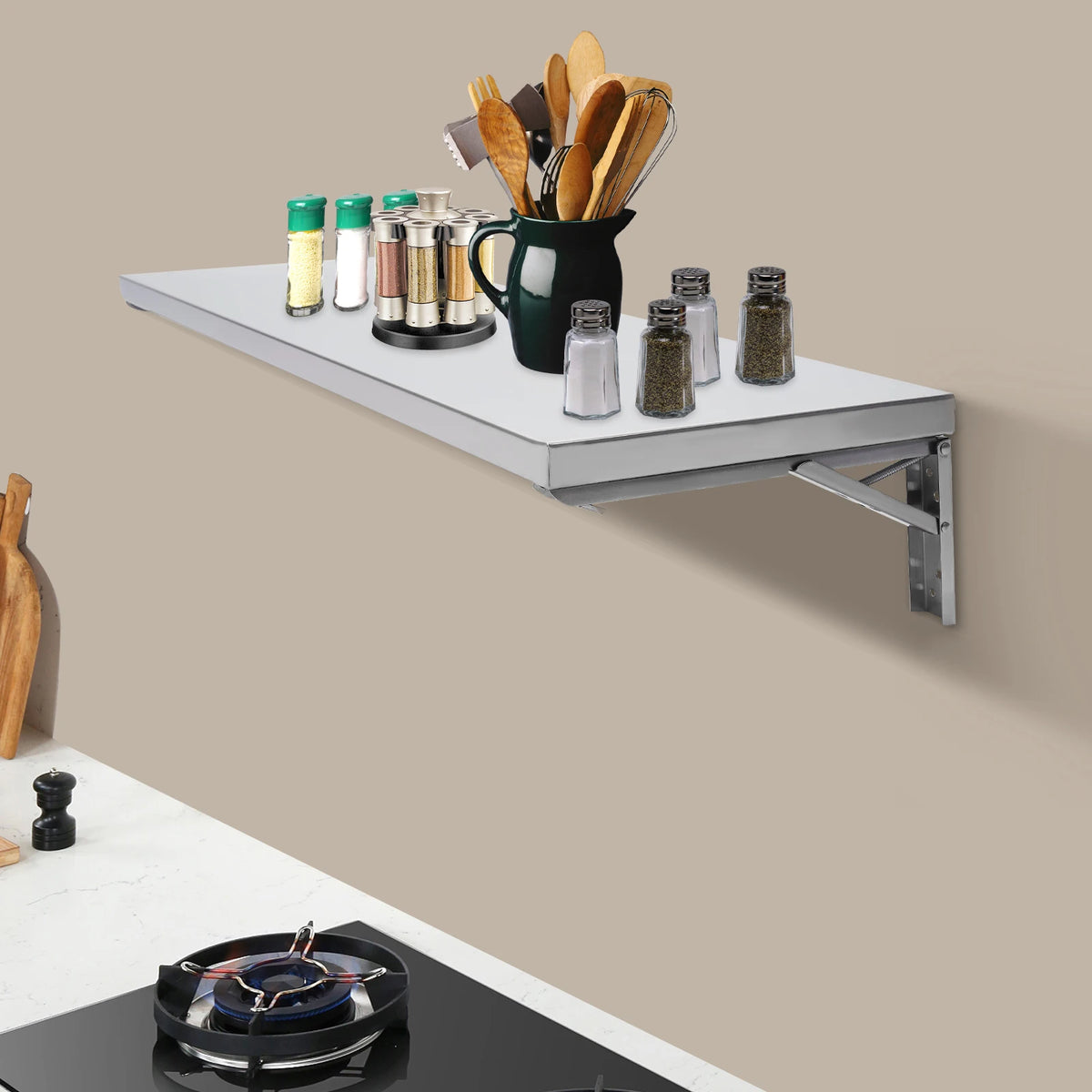 304 Stainless Steel Wall-Mounted Folding Table, Concession Shelf - Max Load 110lbs, Modern Rectangle Foldable Shelf for Kitchen