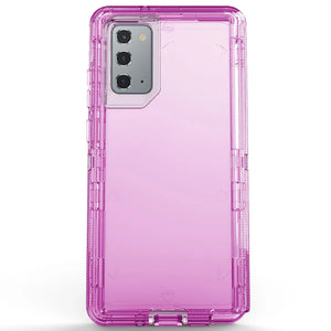 Hot Trend Vault Galaxy Note20 Ultra transparent shockproof case with two tempered glass screen protectors on a white background.