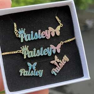 Personalized Name Kids Set Necklace Custom Letter Bracelet Stainless Steel Mini Earrings Gift for Kids