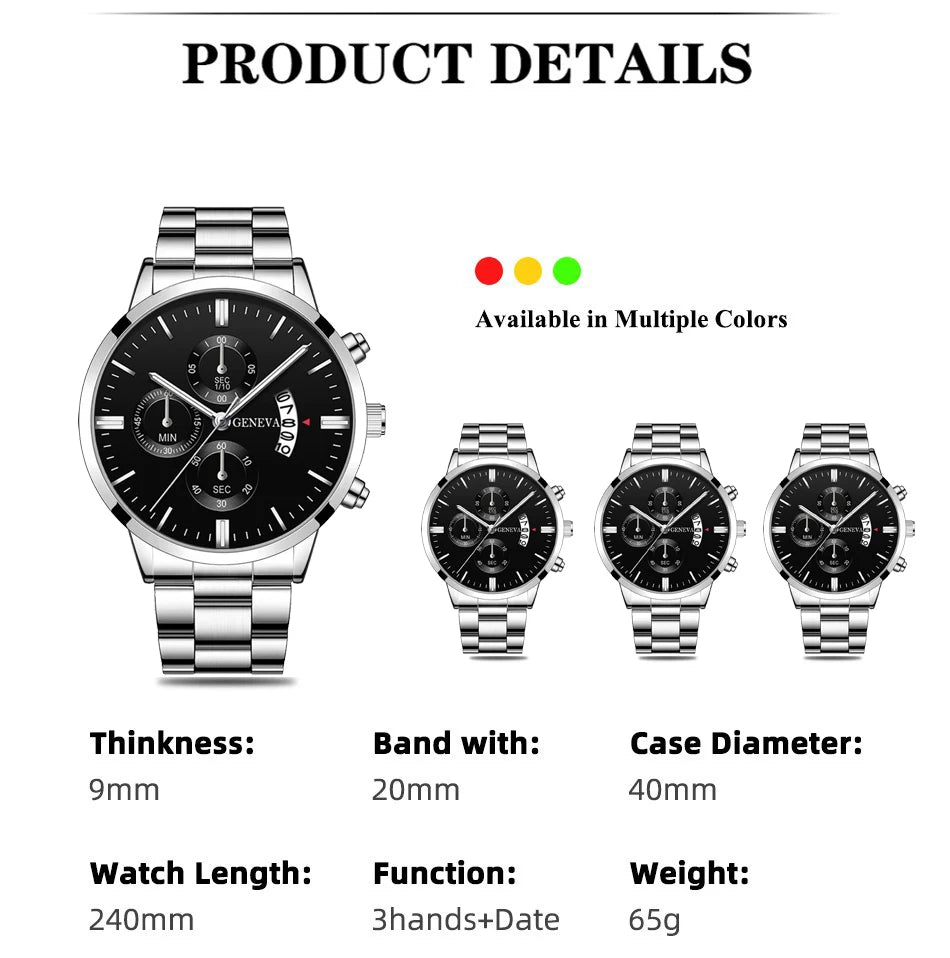 Men's Deyros Calendar Quartz Watch with alloy band, round case, and bracelet clasp, featuring a luxury design by Hot Trend Vault.