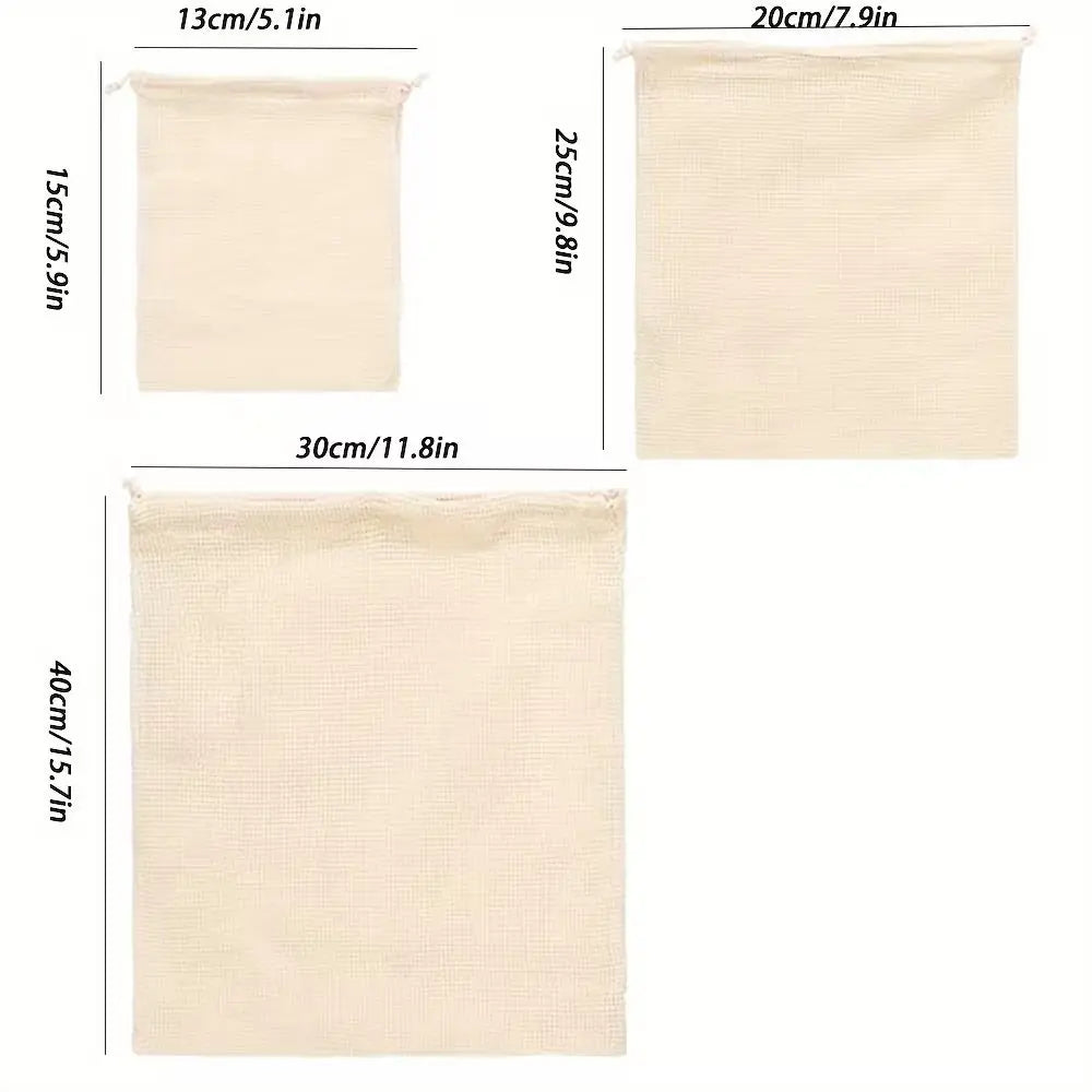 1pc Cotton Mesh Reusable Produce Bags, Mesh Storage Bags with Drawstring for Vegetables, Fruit &amp; Grocery Shopping Reusable