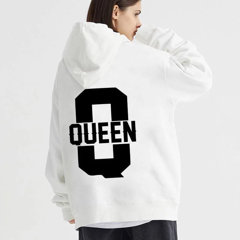New Fashion Couple Hoodies King Queen Printed Hooded Seatshirts Streetwear Casual Pullover Tops Lovers Valentine's Day Hoodies