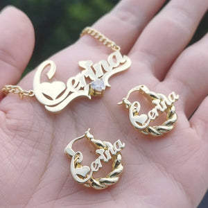 LeeChee Heart Zircon Custom Name Necklace 18mm Mini Twist Earrings Jewelry Set Gift For Girls