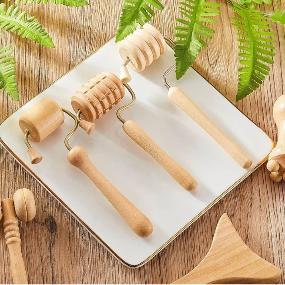 6/7/8Pcs/Set Wooden Facial Massage Tools Roller Scraping Board Face Massager Kit Durable Anti-Aging Facial Care Kit
