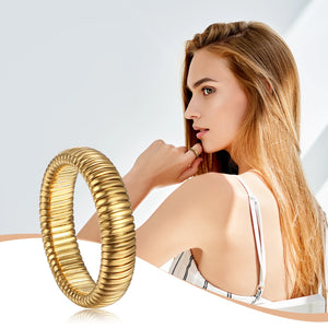 BONISKISS Women Elastic Ring Personality Simple Thick Stainless Steel Women's Gold Ring Micro Elastic Can Be Folded Silver Gold