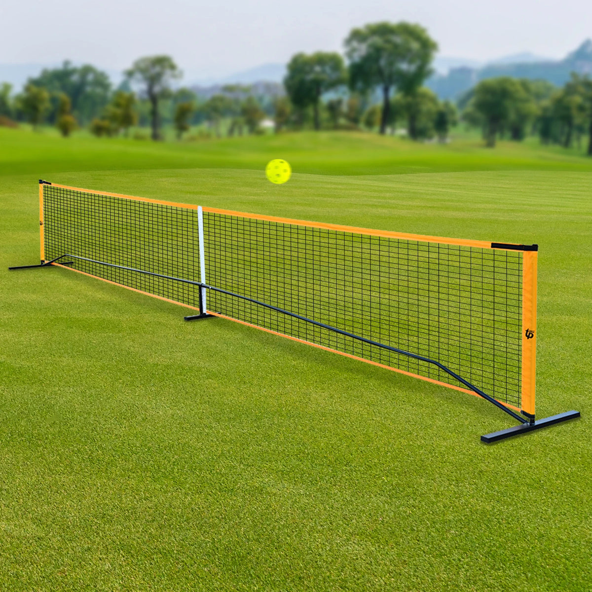 Hot Trend Vault portable pickleball net set with 4 paddles, balls, and carry bag for backyard family fun.