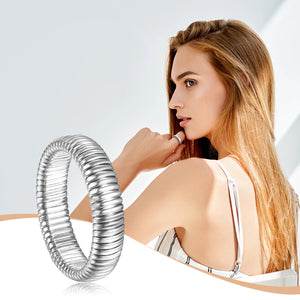 BONISKISS Women Elastic Ring Personality Simple Thick Stainless Steel Women's Gold Ring Micro Elastic Can Be Folded Silver Gold