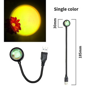 Hot Trend Vault sunset lamp projector displaying colorful rainbow night light for romantic ambiance on a USB-powered lamp.