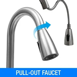 304 Stainless Steel Sink Commercial Restaurant Kitchen Sink with Drawable Hot &amp; Cold Water Faucet