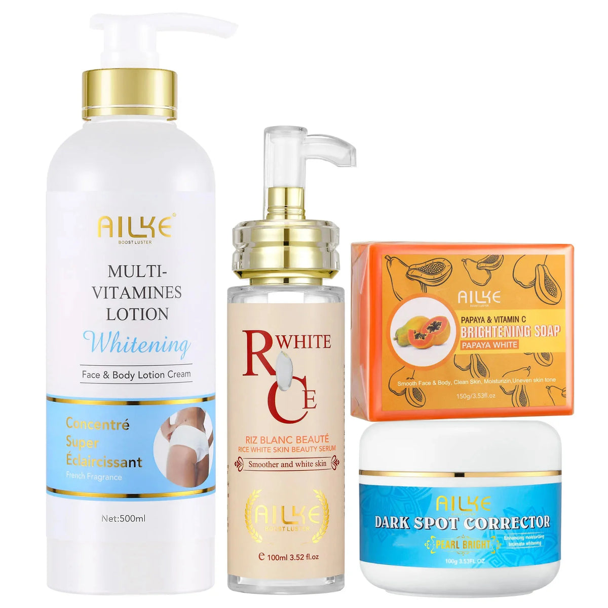 Hydrating AILKE whitening skincare for women targeting dark spots, featuring a sleek bottle with a modern design.