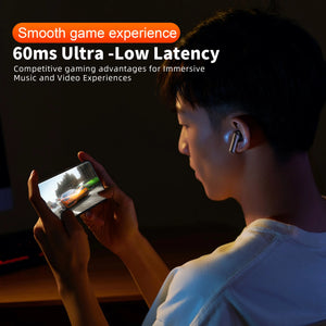Hot Trend Vault QERE E50 wireless headphones with Bluetooth 5.3, touch display, 13mm drivers, and noise-canceling microphones.