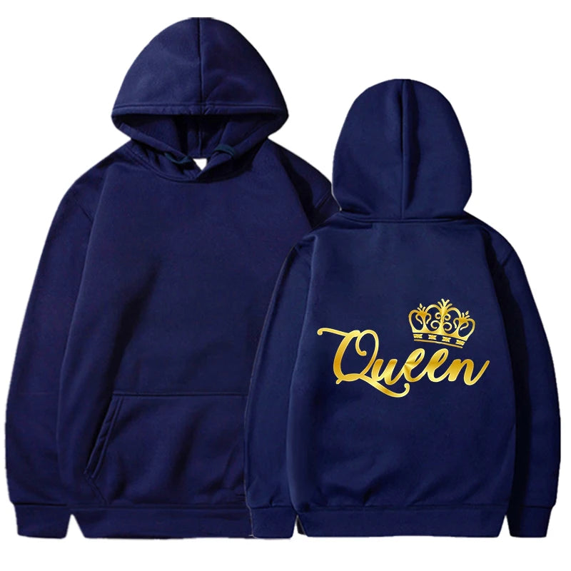 New King Queen Hoodies Pullover Unisex Couples Hooded Sweatshirt Harajuku Streetswear Long Sleeve Valentine's Day Hoodie