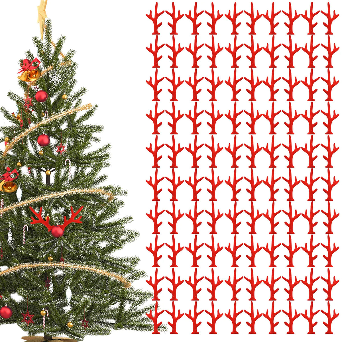 Set of 100 cute Christmas reindeer hair clips with deer horn and ear designs, perfect for holiday parties and festive hairstyles.