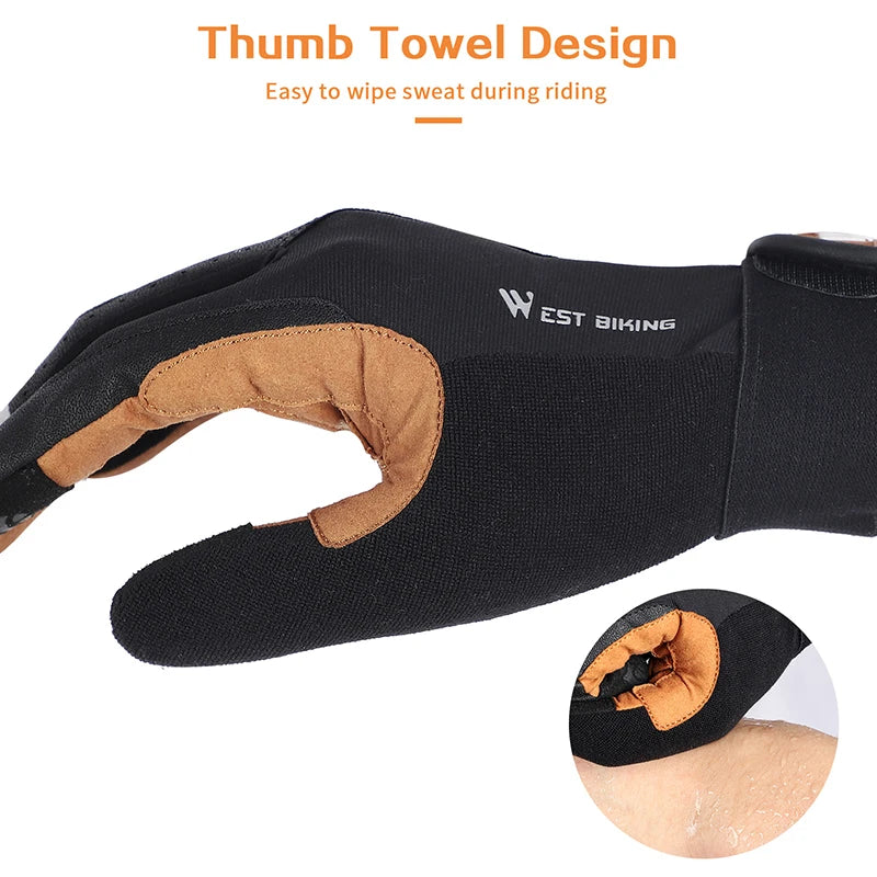 Men's West Biking Full Finger Cycling Gloves by Hot Trend Vault with grippy synthetic leather and Lycra for all-season activity.