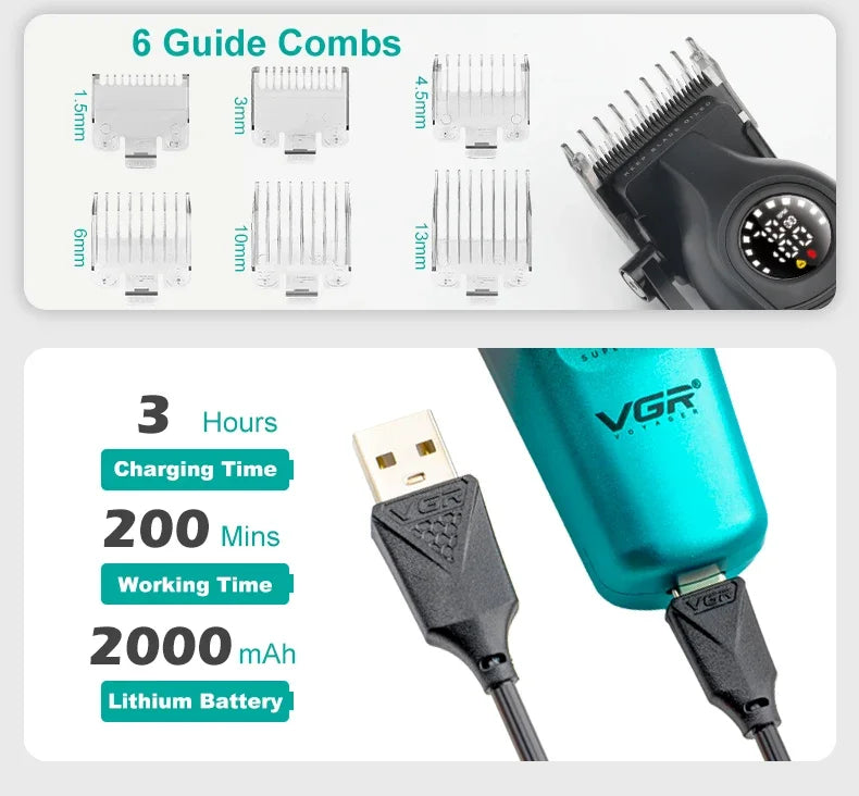 Hot Trend Vault VGRC cordless hair trimmer for men with LED display and 2000mAh battery, professional barber clipper in black