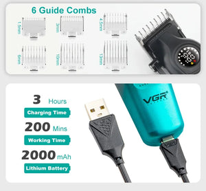 Hot Trend Vault VGRC cordless hair trimmer for men with LED display and 2000mAh battery, professional barber clipper in black
