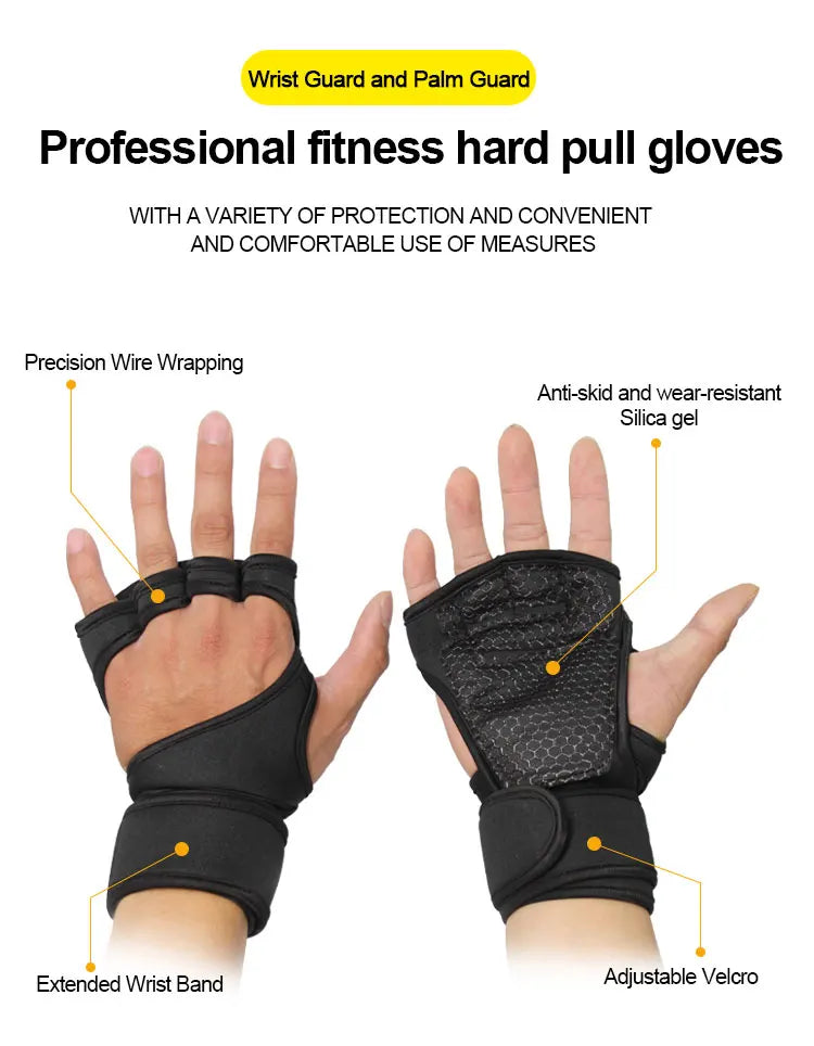 Guantes de gimnasio para entrenamiento para hombres y mujeres, protector de muñeca y palma para levantamiento de pesas
