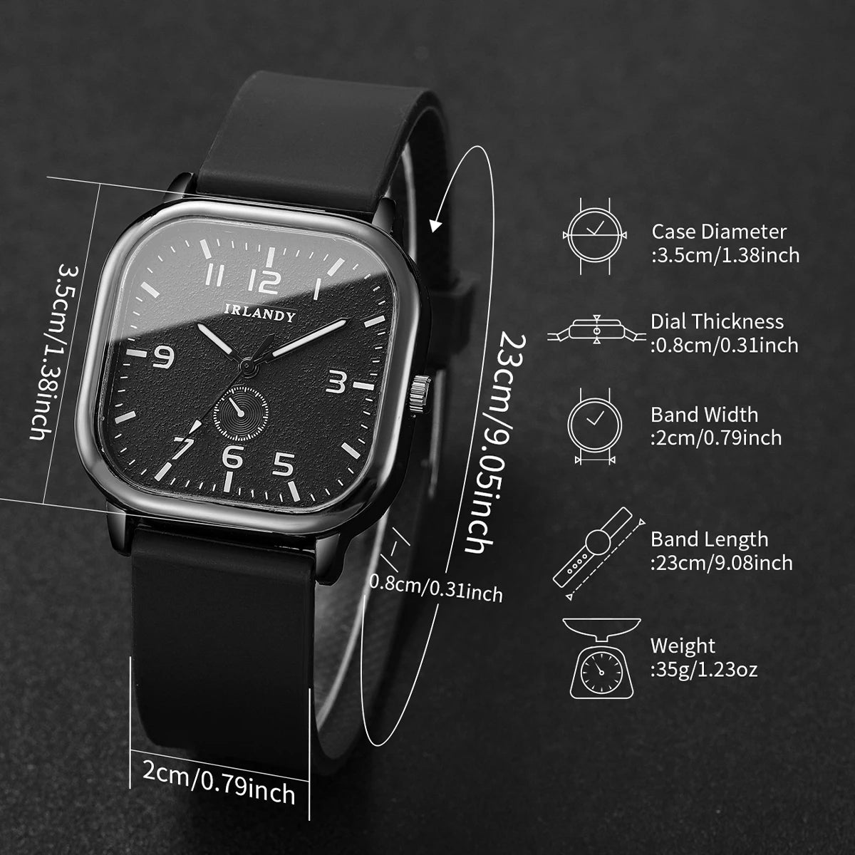 Unisex square silicone strap quartz wristwatch by Hot Trend Vault with casual style and black watch face.
