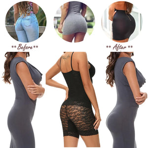 High-waisted Miss Moly shapewear body shaper shorts with lace and firm control for women, designed for a smooth, sculpted silhouette.