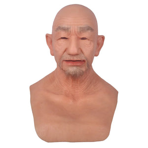 Silicone Old Man Mask Realistic Silicone Full Head Face Mask Party Prop Cosplay Male Hood Headwear for Halloween Cosplay