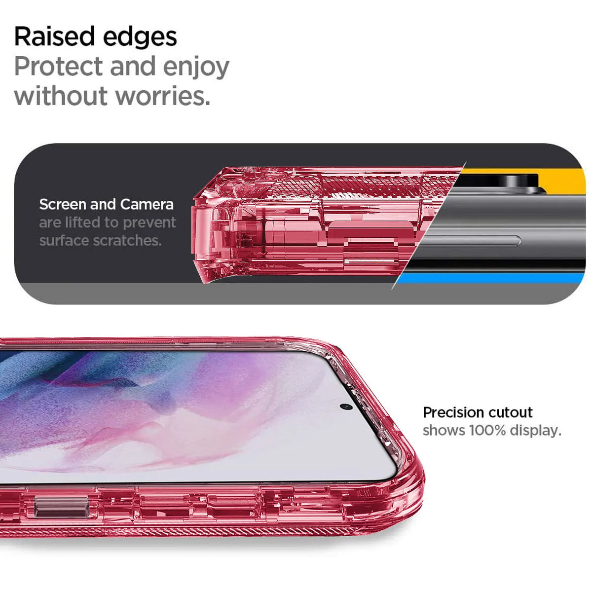 Hot Trend Vault Galaxy S21 Series transparent shockproof case with two tempered glass screen protectors, showing the clear phone cover and protectors.